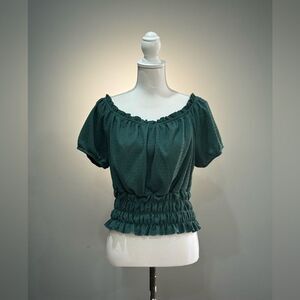 Green The General Good Off-Shoulder Ruffle Blouse Size L EUC